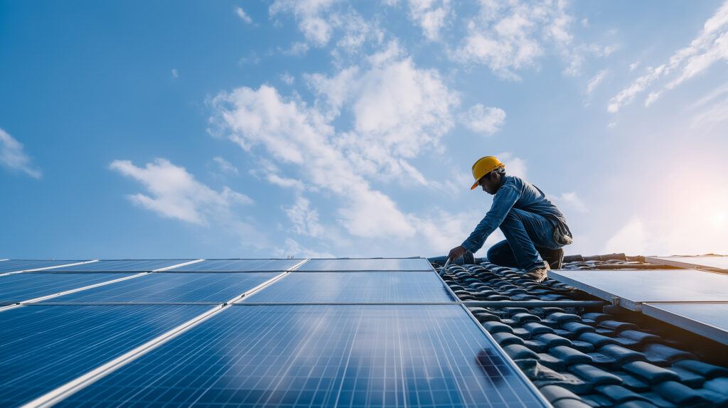 Professionele elektricien Hoorn aan het werk met zonnepanelen op dak